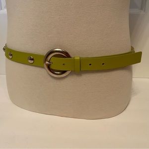 GARUGLIERI BELT GREEN LEATHER SILVER TONE STUDS BUCKLE ITALY SIZE XL